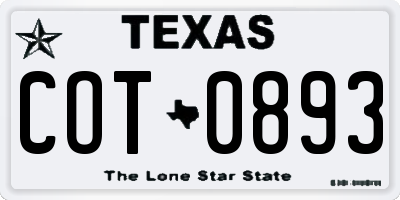 TX license plate COT0893