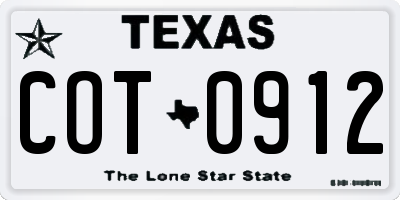 TX license plate COT0912