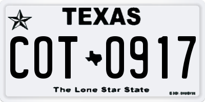 TX license plate COT0917