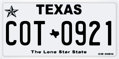 TX license plate COT0921