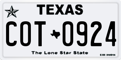 TX license plate COT0924