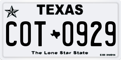 TX license plate COT0929