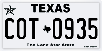 TX license plate COT0935