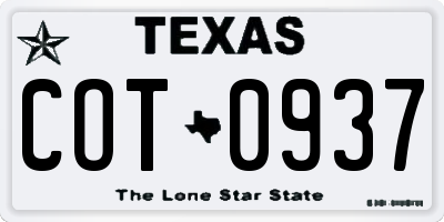 TX license plate COT0937