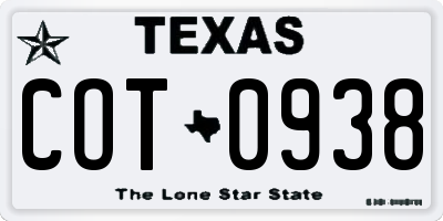 TX license plate COT0938