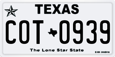 TX license plate COT0939