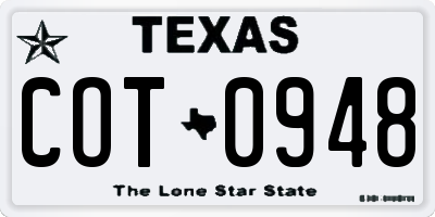 TX license plate COT0948