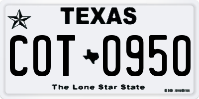 TX license plate COT0950
