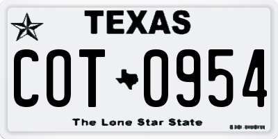 TX license plate COT0954