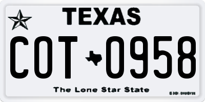 TX license plate COT0958