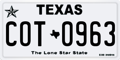 TX license plate COT0963