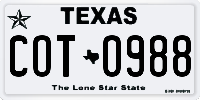 TX license plate COT0988