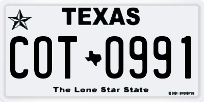 TX license plate COT0991
