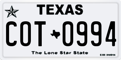 TX license plate COT0994