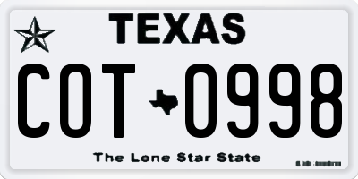 TX license plate COT0998