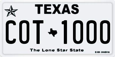 TX license plate COT1000