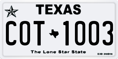 TX license plate COT1003