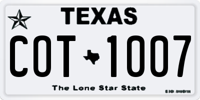 TX license plate COT1007
