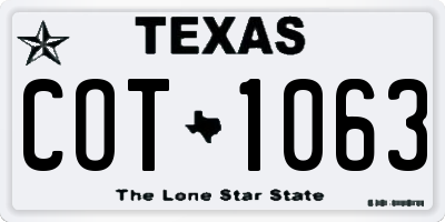 TX license plate COT1063