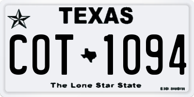 TX license plate COT1094