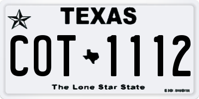 TX license plate COT1112