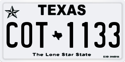 TX license plate COT1133