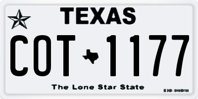 TX license plate COT1177
