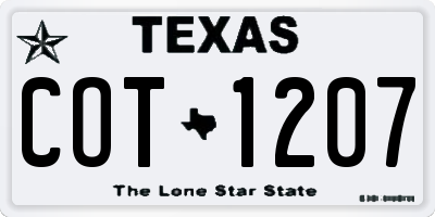 TX license plate COT1207