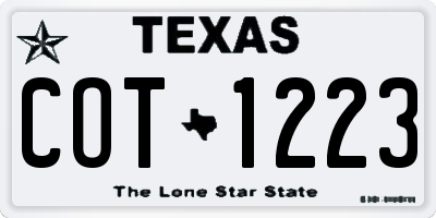 TX license plate COT1223