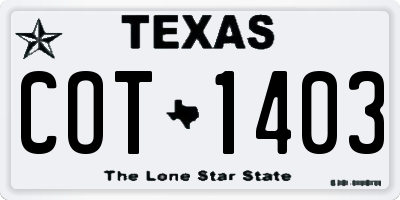 TX license plate COT1403
