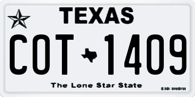 TX license plate COT1409