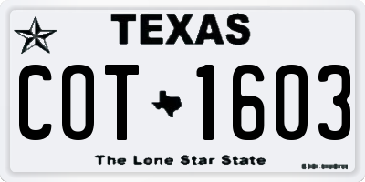 TX license plate COT1603