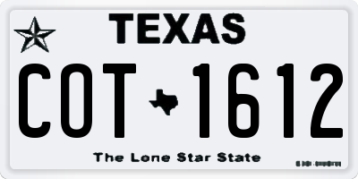 TX license plate COT1612
