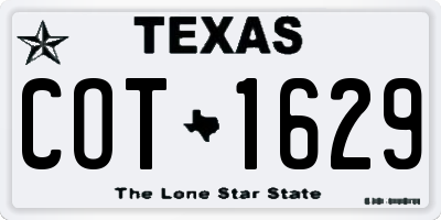 TX license plate COT1629