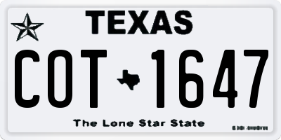 TX license plate COT1647