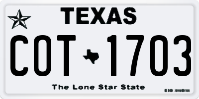 TX license plate COT1703