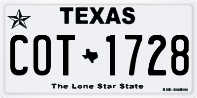 TX license plate COT1728