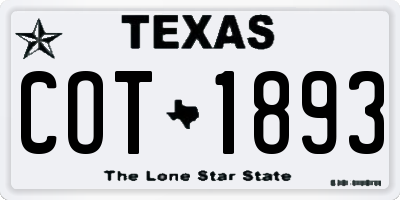 TX license plate COT1893