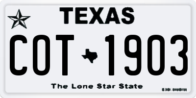 TX license plate COT1903