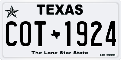 TX license plate COT1924