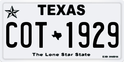 TX license plate COT1929