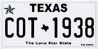 TX license plate COT1938
