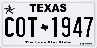 TX license plate COT1947