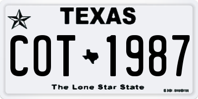 TX license plate COT1987