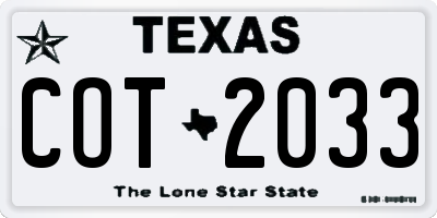 TX license plate COT2033