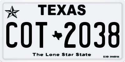 TX license plate COT2038