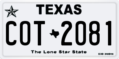 TX license plate COT2081