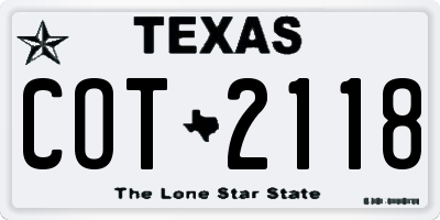 TX license plate COT2118