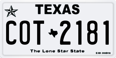 TX license plate COT2181