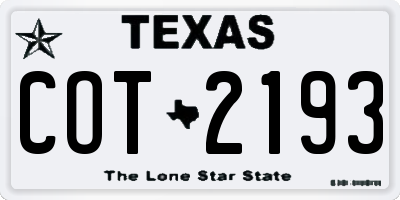 TX license plate COT2193